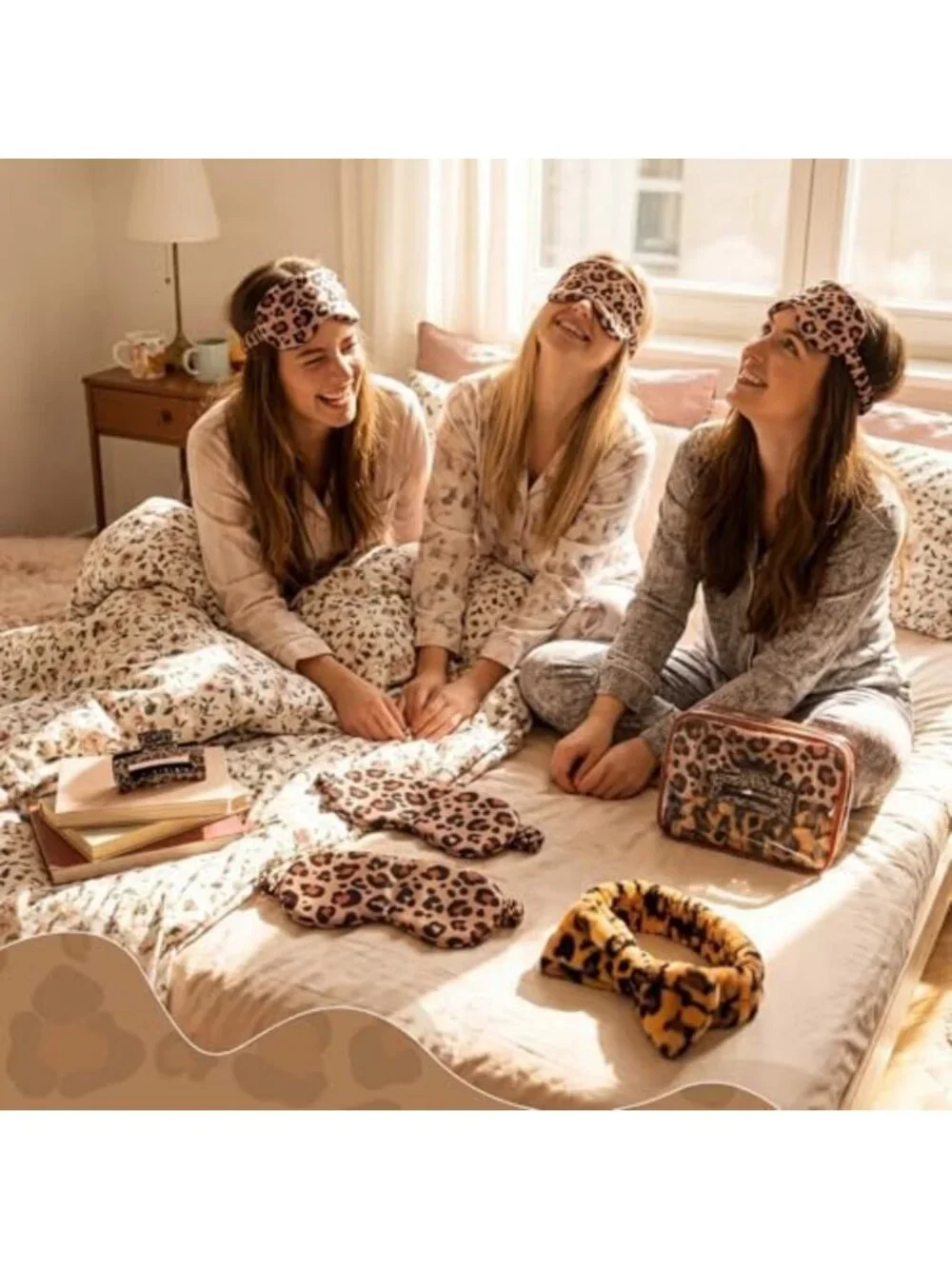 Cheetah Print Party Favors Set - Spa Headbands, Eye Masks, Claw Clips & Bags
